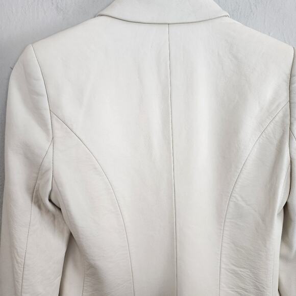 L'Agence Kenzie Lambskin Leather Double Breasted Blazer White Gold 2 NWT - Picture 13 of 16